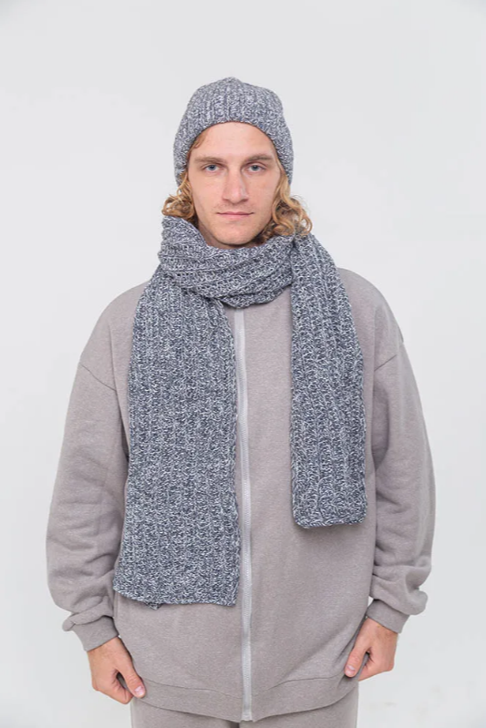 Мужской серый комплект шапки и шарфа из конопли и мериноса Uzor Wear